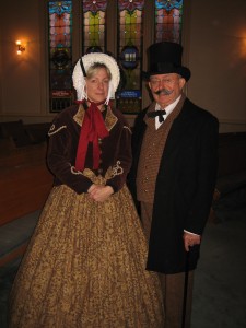Civil War re-enactor and period clothing expert Lynn Sawyer poses with her father, Bob Austin.
