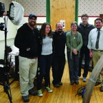 On Nov. 4, 2014 the Optomen Productions Inc. crew took over the St. Albans Historical Museum in the name of the Travel Channel’s “Mysteries at the Museum” show, filming about the Confederate, The St. Albans Raid. Shown here at the St. Albans Historical Society & Museum (left to right) are the Optomen crew cameraman Tom, producer Clare Keating, sound man Dan, Michelle Arnosky Sherburne, Vermont author, electrical/production person Brian and Museum Executive Director Alex Lehning.